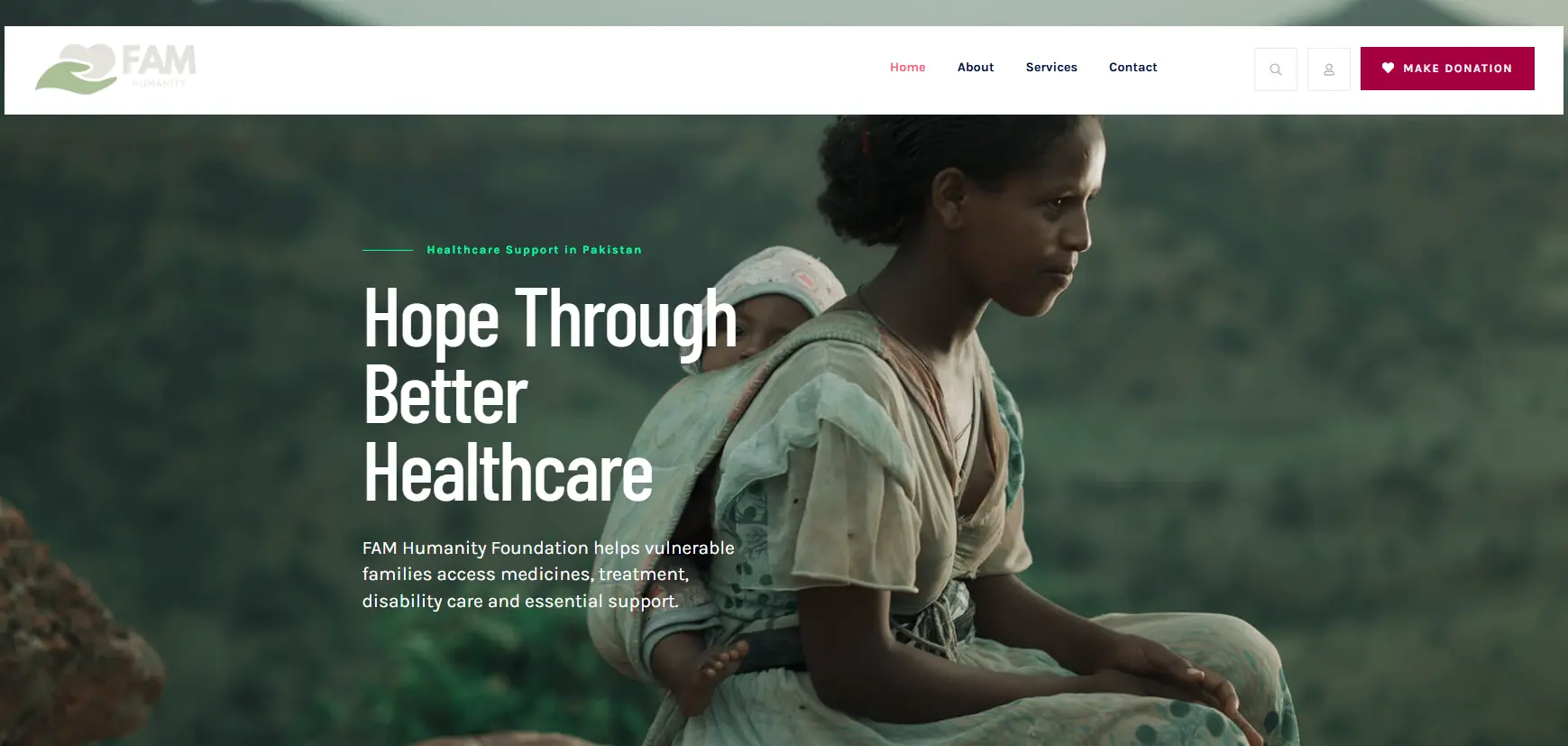 Homepage of famhumanity.com, built by Muhammad Adil
